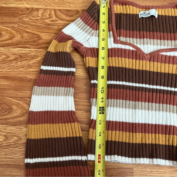 HOLLISTER Striped Ribbed Knit Crop Sweater With Bell Sleeves Size S - Picture 5 of 5